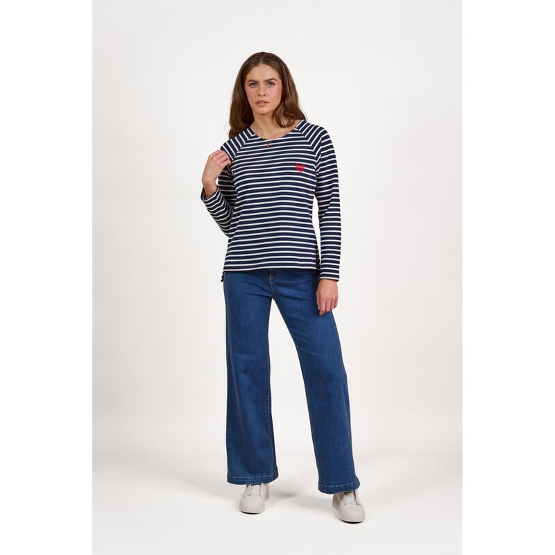 Vassalli Round Neck Long Sleeve Button Back Top With Heart Emb image number 2